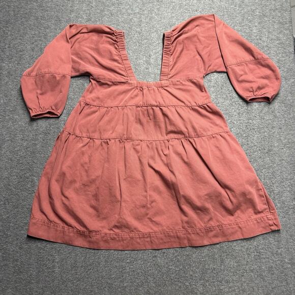 Free People Denim Lou Jean Babydoll Dress Womens Small Rust Balloon Sleeves - Picture 5 of 10